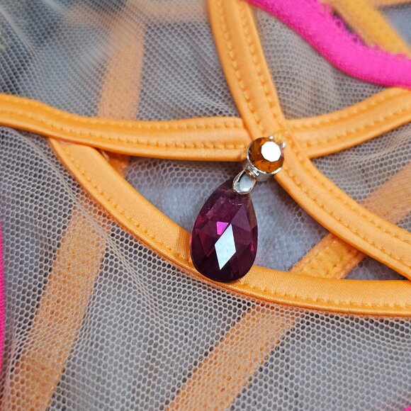 Honey Birdette Saskia Thong in Neon Pink and Mango Size XL - Picture 5 of 5